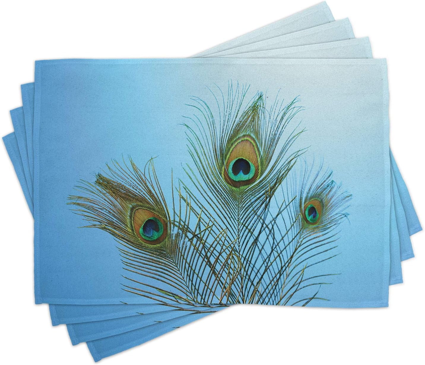 Peacock Place Mats Set of 4, Fluffy Peacock Feathers Colors Similar to ...