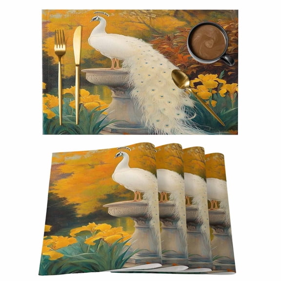 Peacock Placemats Set of 1, Vintage Floral Non-Slip Place Mats Washable Table Mats for Kitchen Dining Table Decorations Indoor/Outdoor