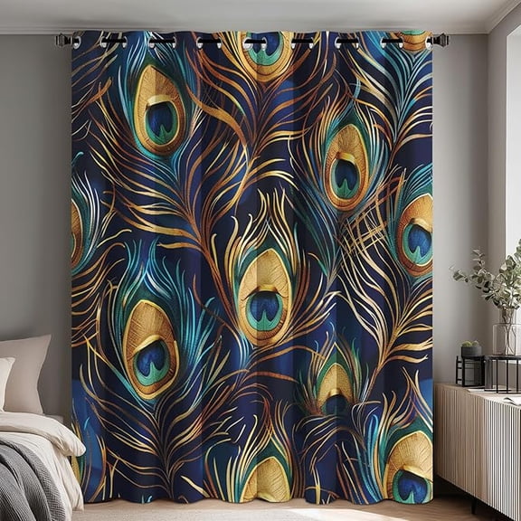 Peacock Plumage Curtains for Living Room - Animal Feathers Blackout Curtains, Peacock Feather Bedroom Decor, Thermal Insulated Grommet Drapes 53"W x 96"L (Pack of 2)