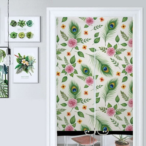 Peacock Plumage Floral Pattern Door Curtain Nordic Living Room DoorCurtain Porch Partition Curtain Kitchen Rative Half Curtain