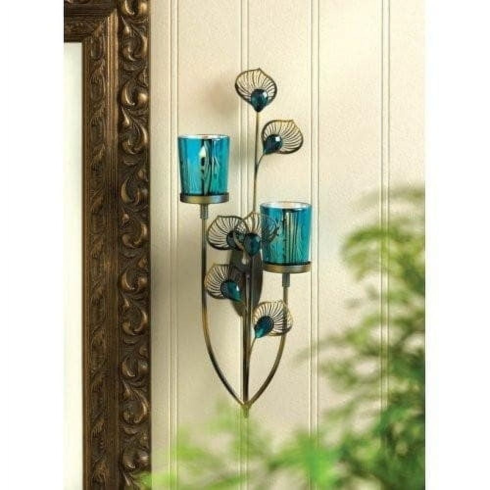 Peacock Blue Iron and Glass Candelabra Wall Sconce