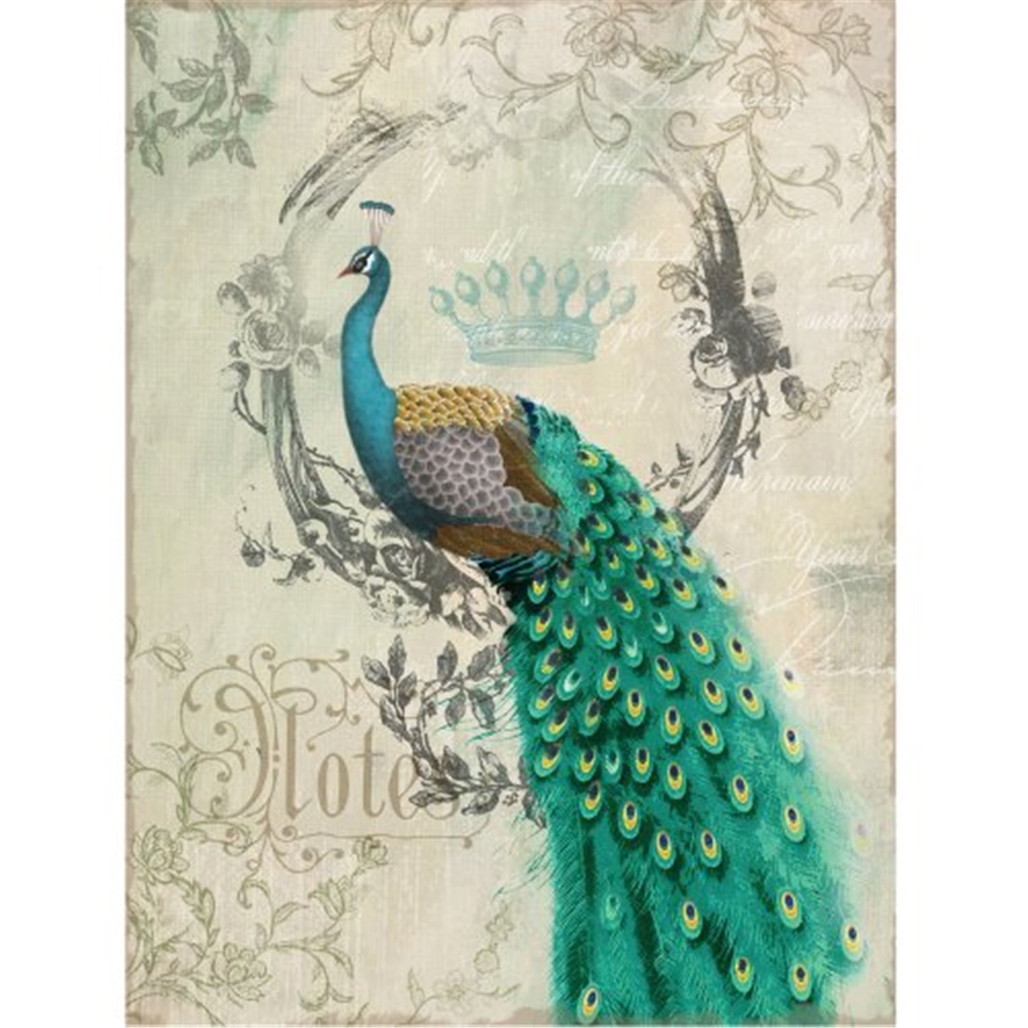 Multicolor Linen Canvas Artwork with Aqua and Teal Peacock