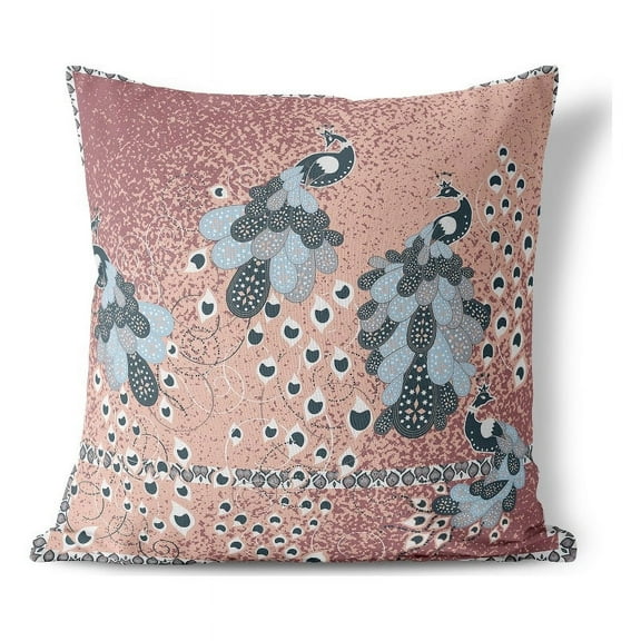 Peacock Pride Indoor/Outdoor Fabric Pillow with Removable Cover in Pink 18x18