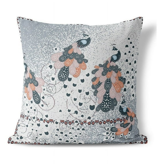 Peacock Pride Indoor/Outdoor Pillow with Removable Cover in White 20x20