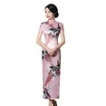 thumbnail image 1 of Peacock Print Women Chinese Long Cheongsam Bridesmaid Short Sleeve Evening Dress, 1 of 7