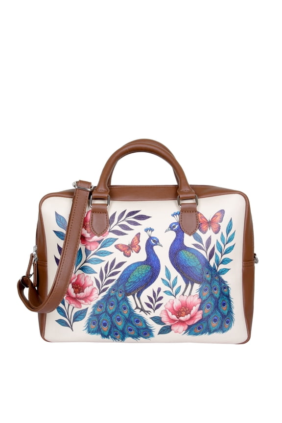 Peacock Printed Faux Leather Top Handle Crossbody Bag for Women Handbag, Daily Use Shoulder Bag, Work Tote & Travel Purse