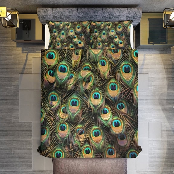 Peacock Quilt Cover Set Fashionable Printed Bedding Covers with Pillowcase Home Textiles, King (90"x102")