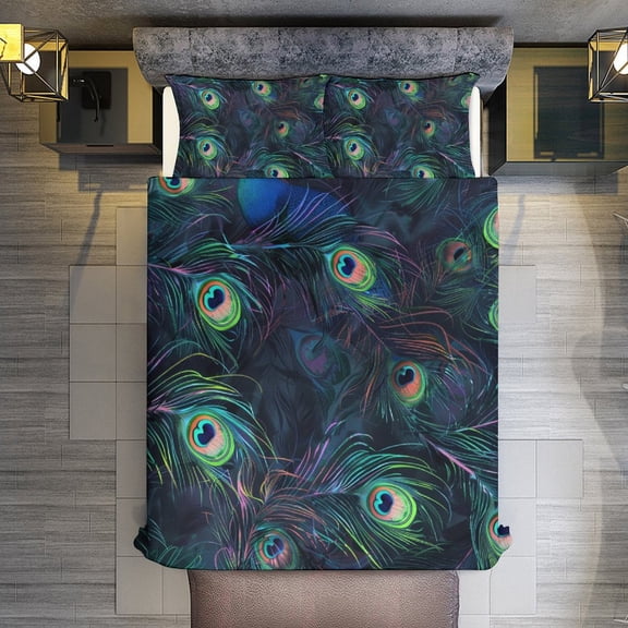 Peacock Quilt Cover Set Fashionable Printed Bedding Covers with Pillowcase Home Textiles, Queen (90"x90")
