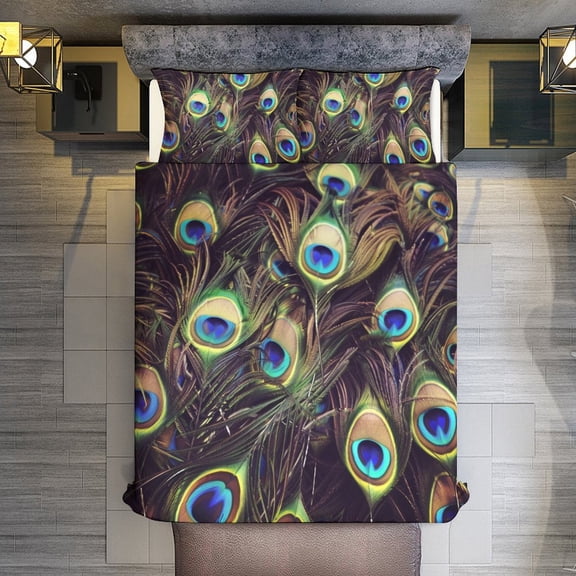Peacock Quilt Cover Set Fashionable Printed Bedding Covers with Pillowcase Home Textiles, Twin (68"x86")
