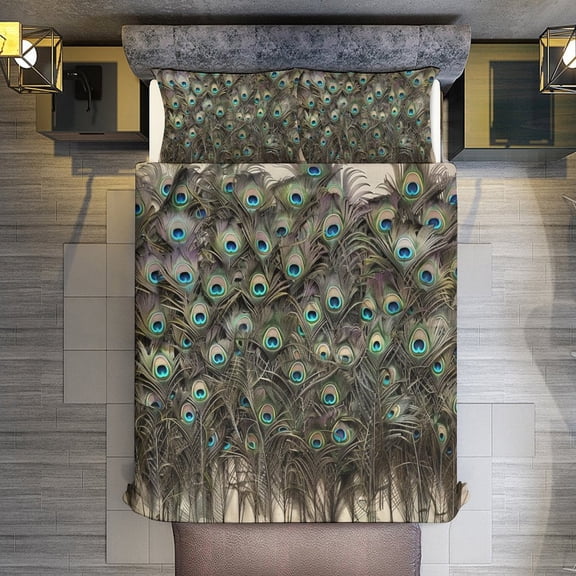 Peacock Quilt Cover Set Fashionable Printed Bedding Covers with Pillowcase Home Textiles, Twin (68"x86")