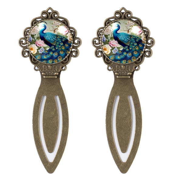 Peacock Reading Accessories: Vintage Copper - Set of 2 Stainless Steel Book Markers for Book Lovers and Readers
