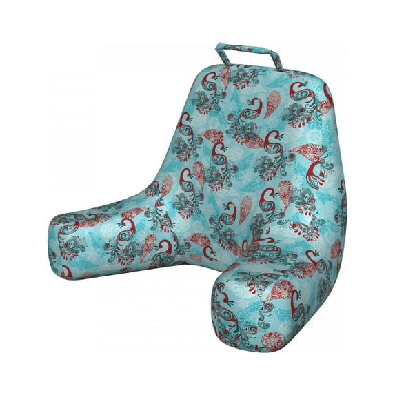 Peacock Reading Pillow Cover, Peacocks and Snowflakes Classic Traditional Patterns Crystal Christmas Seasonal, Unstuffed Printed Bed Rest Case from Soft Fabric, XL Size, Sky Blue Red, by Ambesonne
