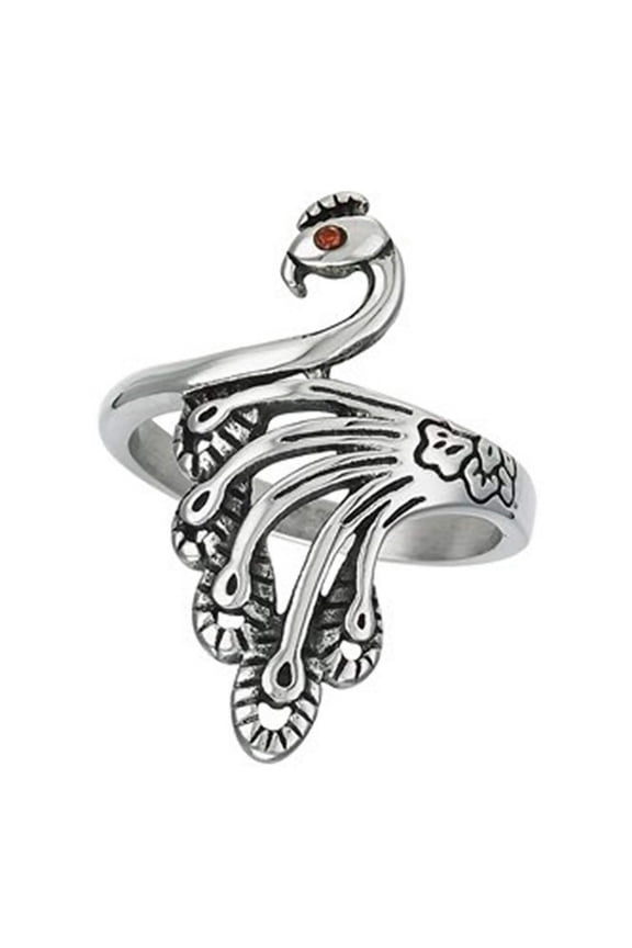 Peacock Ring Stainless Steel Victorian Art Deco Bird Boho Band