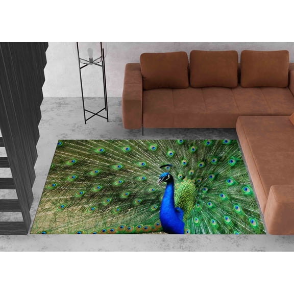 Peacock Rug, Modern Rug, Beautiful Peacock Rug, Animal Rugs, Round Rug, Luxury Rug, Wall Hanging Rug, Nursery Rug, Front Door Rug, 1.7'x2.3' - 50x70 cm