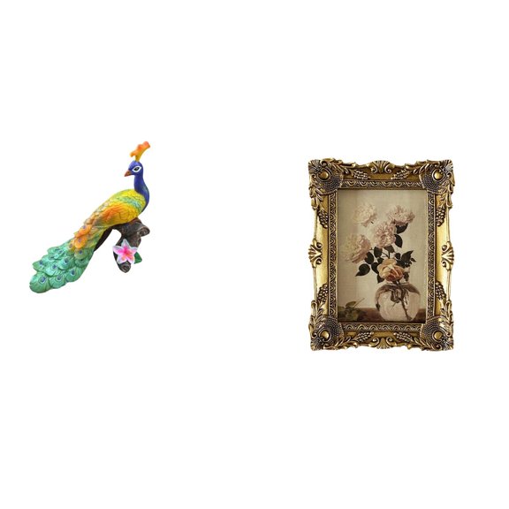 Peacock Sculpture Ornate Photo Frame Desktop Ornament Vintage Resin for Living Room Hallway Gift