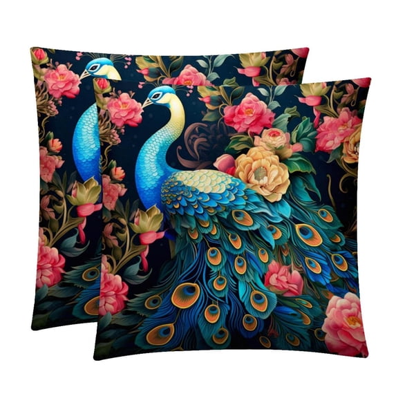 Peacock Set of 2 Velvet Throw Pillow Covers Inserts for Bed Pillow, Decorative Pillows - 16x16 18x18 20x20 Inches with Unique Patterns for Various Occasions
