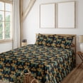 thumbnail image 1 of Ambesonne Peacock Fitted & Flat Sheet with Shams 4 Pcs Set, Exotic Bird Curlicue Boho, Full, Dark Teal and Marigold, 1 of 5