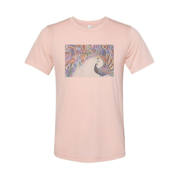 "Peacock Shirt, Painted Peacock, Peacock Lover, Unisex T, Sublimation Tee, Gift For Her, Peacock Tee, Soft Bella Shirt, Vintage, Faded, Peach, XL"