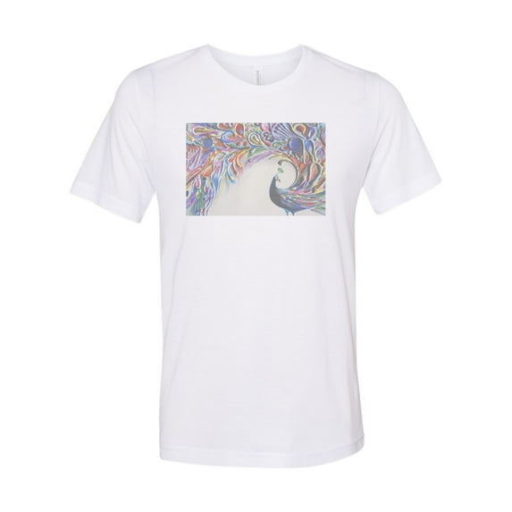 "Peacock Shirt, Painted Peacock, Peacock Lover, Unisex T, Sublimation Tee, Gift For Her, Peacock Tee, Soft Bella Shirt, Vintage, Faded, White, LARGE"