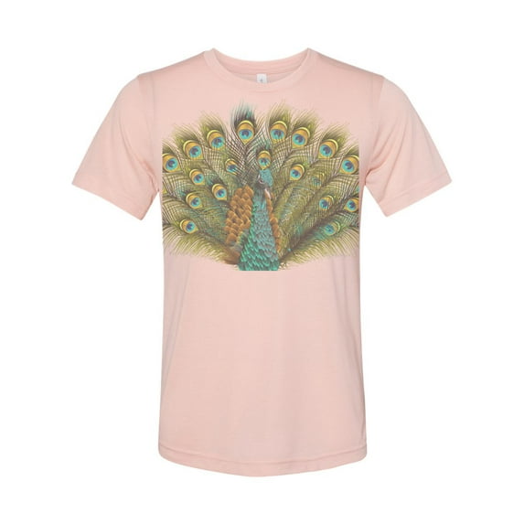 "Peacock Shirt, Peacock Portrait, Unisex, Soft Bella Canvas, Vintage T, Retro, Gift For Her, Peacock Lover, Bird Shirt, Peacock Apparel, Peach, LARGE"