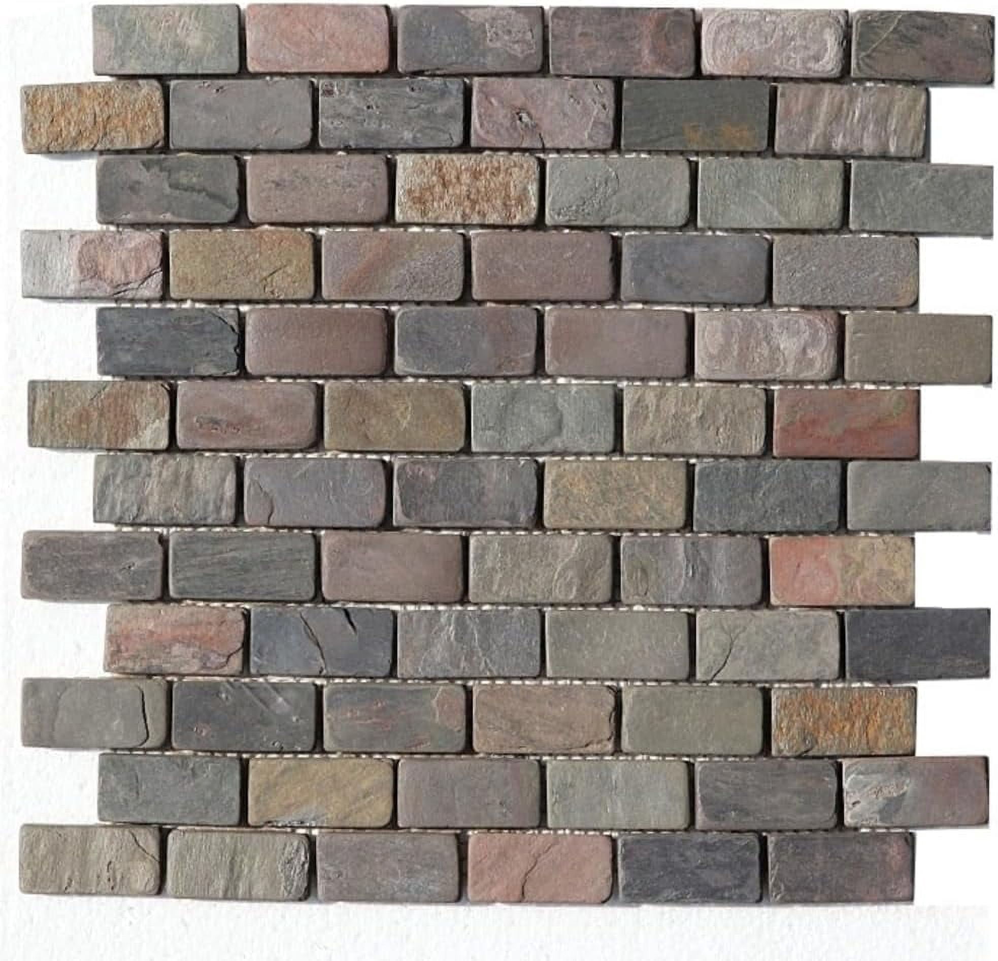 Peacock   Classic Rust Brick 1x2 Gauged Tumbled Floor Wall Tile for Kitchen Backsplash, Bathroom Shower, Pool Tile, Fireplace Surround, Exterior Outdoor (1 Sheet)