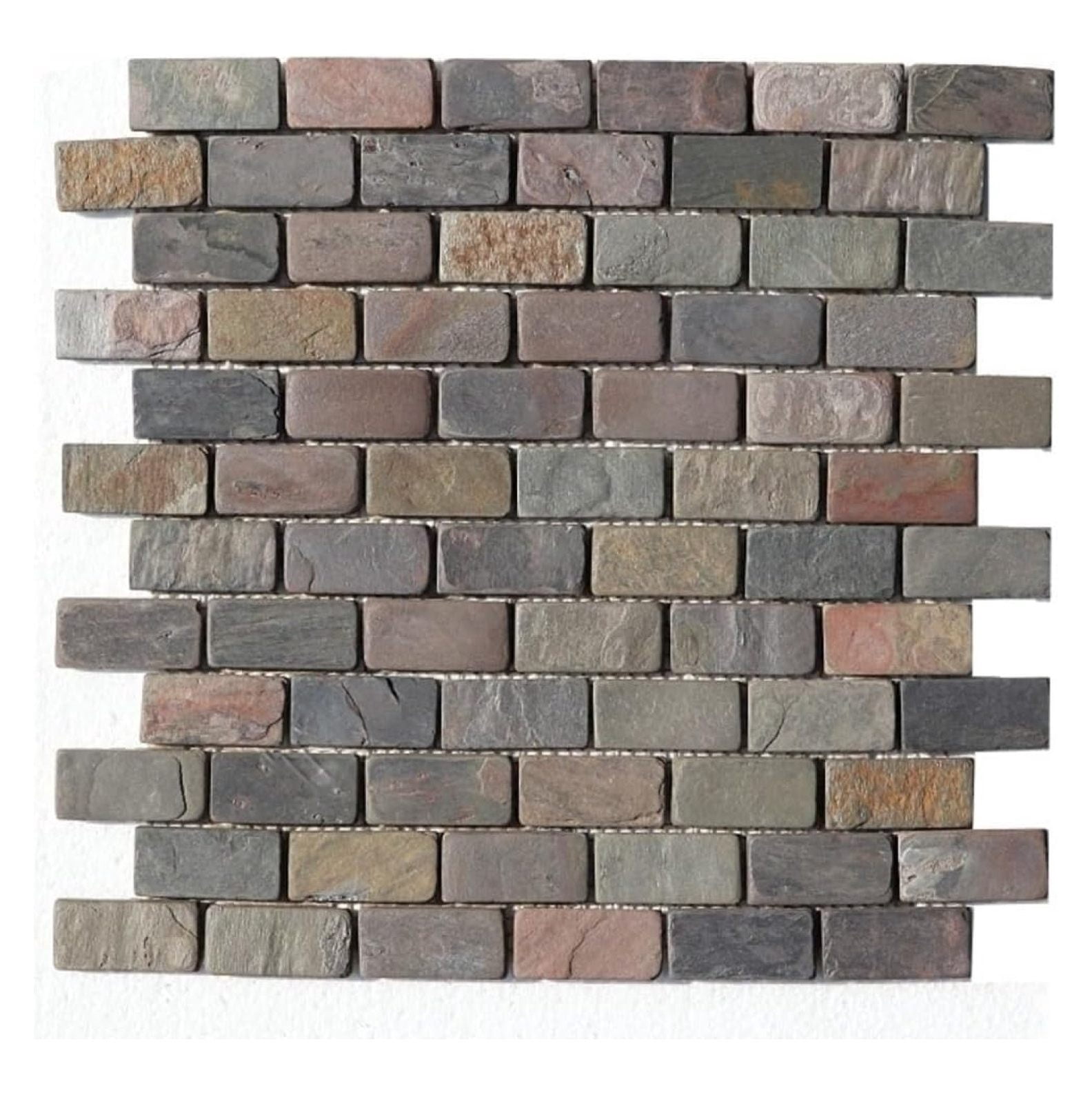 Peacock Slate Multi Classic Rust Brick 1x2 Gauged Tumbled Floor Wall Tile for Kitchen Backsplash, Bathroom Shower, Pool Tile, Fireplace Surround, Exterior Outdoor (Box of 10 Sheets (9.5 sq.ft))