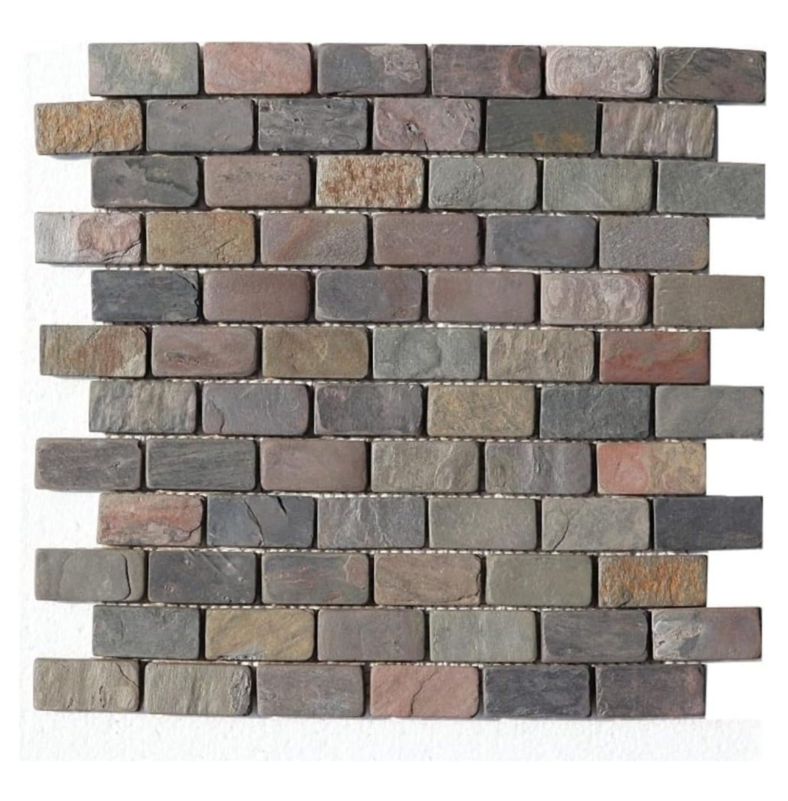 Peacock Slate Multi Classic Rust Brick 1x2 Gauged Tumbled Floor Wall Tile for Kitchen Backsplash, Bathroom Shower, Pool Tile, Fireplace Surround, Exterior Outdoor (Box of 10 Sheets (9.5 sq.ft))