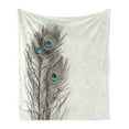 thumbnail image 1 of Peacock Soft Flannel Fleece Blanket, Feathers of Exotic Bird on White Backdrop Bohemian Wildlife Composition, Cozy Plush for Indoor and Outdoor Use, 70" x 90", White Taupe and Blue, by Ambesonne, 1 of 6