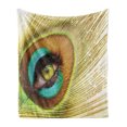 thumbnail image 1 of Peacock Soft Flannel Fleece Blanket, Woman Looking Through Peacock Feather Eye Creative Abstract Illustration, Cozy Plush for Indoor and Outdoor Use, 70" x 90", Green Brown Turquoise, by Ambesonne, 1 of 5