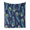thumbnail image 1 of Peacock Soft Flannel Fleece Throw Blanket, Graphic Peacock Bird Feathers Background Designed Image, Cozy Plush for Indoor and Outdoor Use, 70" x 90", Navy Blue Orange, by Ambesonne, 1 of 5