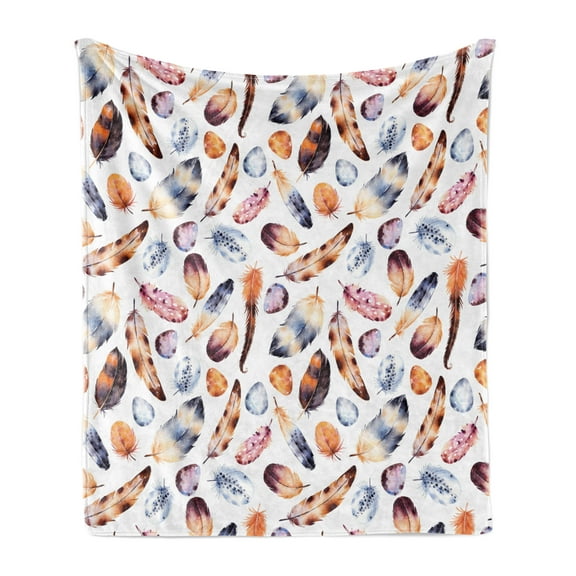 Peacock Soft Flannel Fleece Throw Blanket, Hawk Peacock Tail Eagle Hummingbird Feathers in Vintage Wildlife Themed Image, Cozy Plush for Indoor and Outdoor Use, 50" x 70", Orange Blue, by Ambesonne