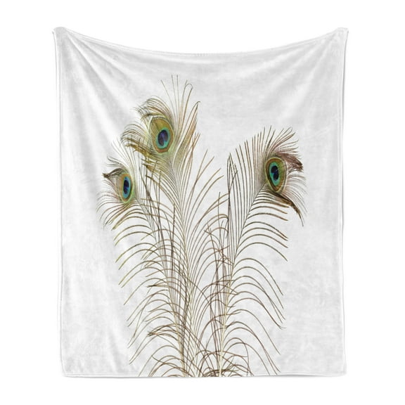 Peacock Soft Flannel Fleece Throw Blanket, Peacock Feathers Closeup Simple Picture Minimalistic Design Print, Cozy Plush for Indoor and Outdoor Use, 60" x 80", Turquoise Brown, by Ambesonne