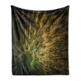 thumbnail image 1 of Peacock Soft Flannel Fleece Throw Blanket, Portrait of Male Bird Feathers out Picture in Dark Colors Modern Print, Cozy Plush for Indoor and Outdoor Use, 50" x 60", Mustard Green, by Ambesonne, 1 of 6