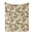 thumbnail image 1 of Peacock Soft Flannel Fleece Throw Blanket, Winter Pattern Peacocks Snowflakes Floral Paisley Ornate, Cozy Plush for Indoor and Outdoor Use, 50" x 70", Ruby Olive Green Cream, by Ambesonne, 1 of 5