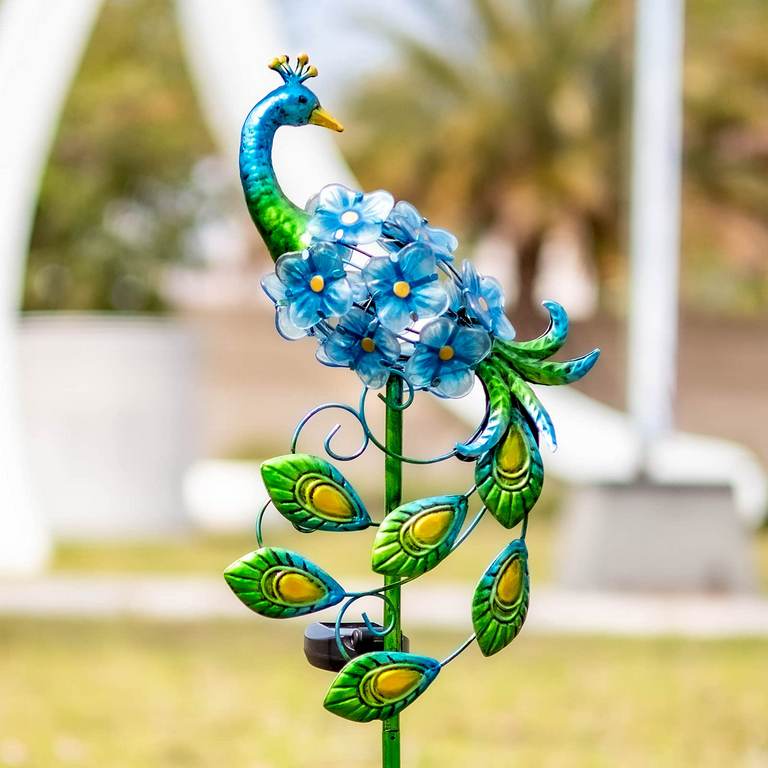 MUMTOP Peacock Solar Lights Outdoor Garden Solar Lights with Stakes Metal Decoration Waterproof LED Decorative Lights for Garden Pathway Yard