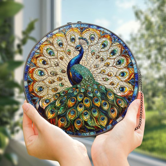 Peacock Stained GLASS Sun catcher, Peacock Sun catcher Ornament, Thanksgiving Gift, Housewarming Gift, Peacock Lover Gift, Bird Feeder Gift