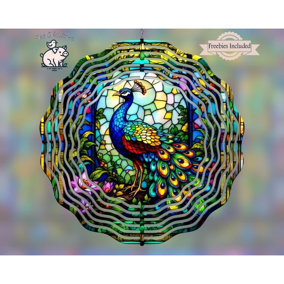 Peacock Stained Glass 3D Wind Spinner Kinetic Garden Outdoor Decor