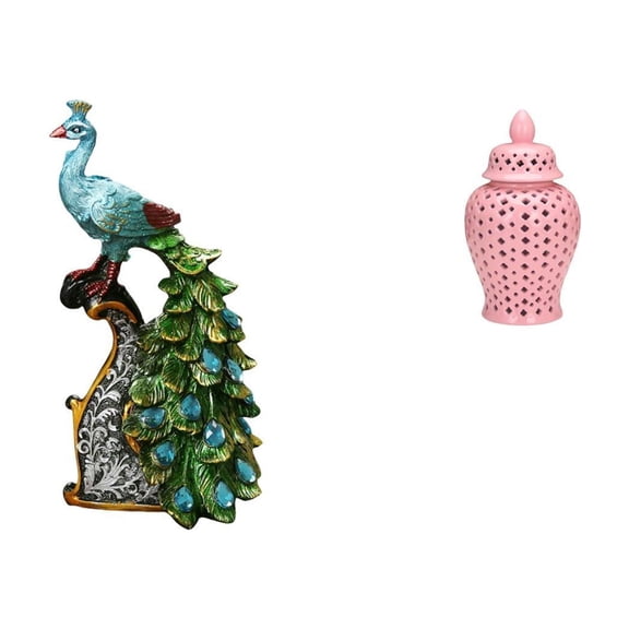 Peacock Statue Ceramic Ginger Jar Desktop Figurine Resin Ceramic Material for Home Office Living Room Decoration