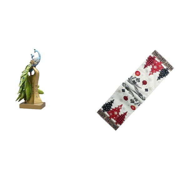 Peacock Statue Christmas Table Runner Desktop Figurine Durable Resin Polyester Winter Home Party Decoration