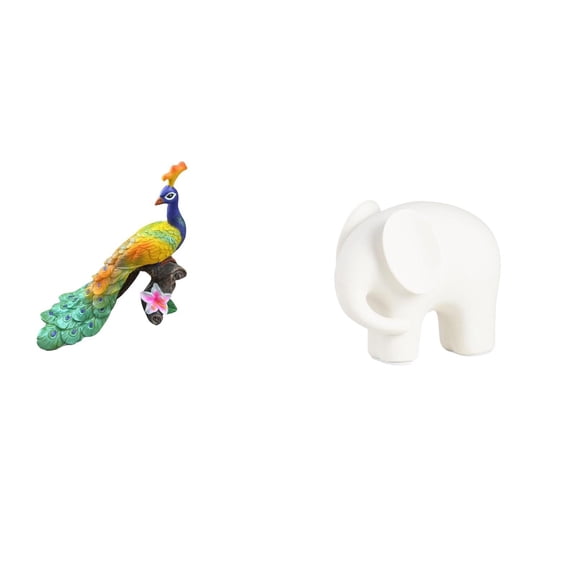 Peacock Statue Elephant Figurine Animal Sculpture Resin Ceramic Material Decorative Piece for Bedroom Office Collectors