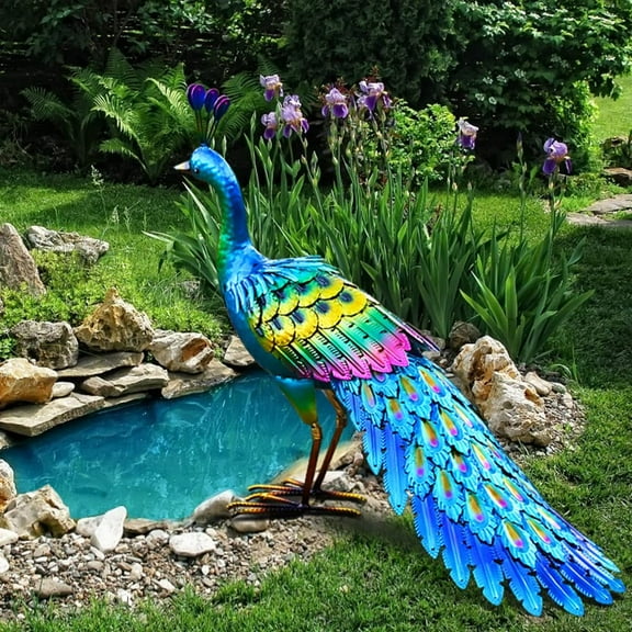 Peacock Statue Garden Decor Metal Peacock Yard Art Lawn Decoration Outdoor Sculpture