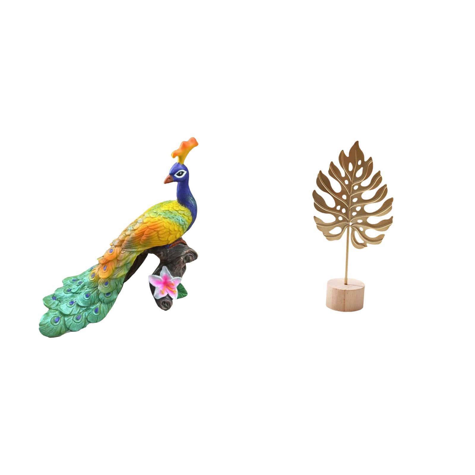 Peacock Statue Leaf Figurine Sculpture Iron Wood Material for Living Room Bedroom Garden Decoration