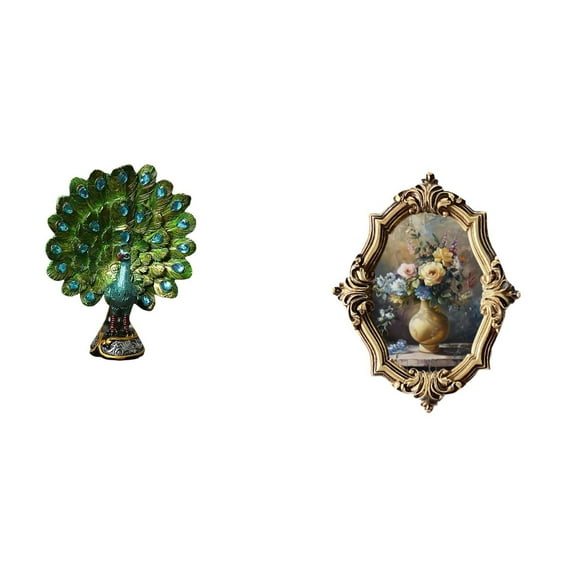 Peacock Statue Photo Frame Creative Figurine Resin Material Vintage Decor for Living Room Office Bedroom
