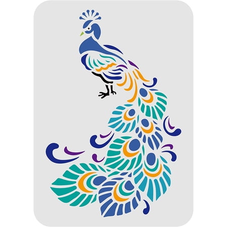 Peacock Stencil Peacock Drawing Painting Stencils Plastic Rectangle Peacock Stencil Reusable DIY Decorative Peacock Stencil Template