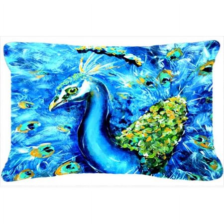Peacock Straight Up In Blue Indoor & Outdoor Fabric Decorative Pillow