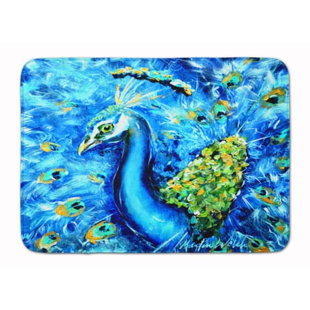 Peacock Straight Up in Blue Machine Washable Memory Foam Mat