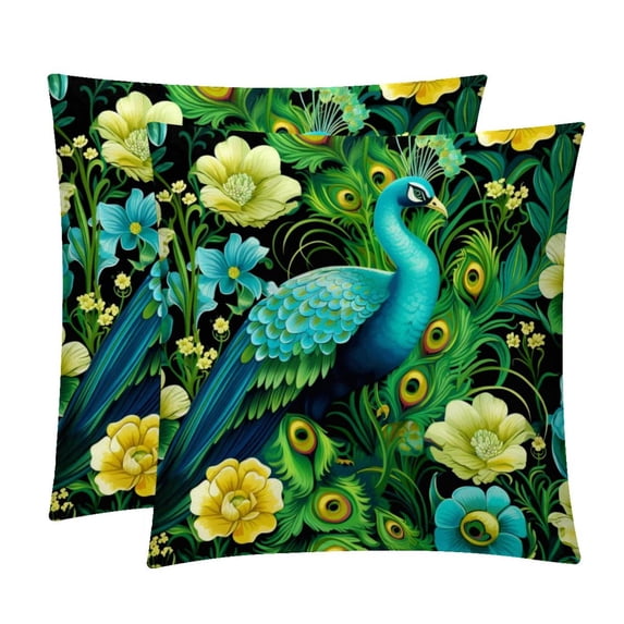 Peacock Stylish Velvet Throw Pillow Covers Set of 2 with Unique Patterns for Bed Pillow - 16x16, 18x18, 20x20 Inches for Various Occasions