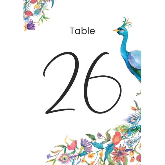 Peacock Table Cards Number 1-25 Double Sided For Wedding Reception Event Party Baby Shower Birthday 4x6