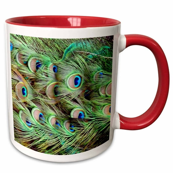 3drose, Peacock Tail Feathers Eyes, 11oz Two-tone Red Mug