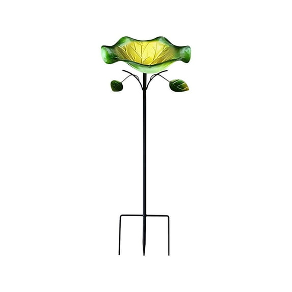 Peacock Tail and Lily Pad Edge Metal Bird Bath Feeder, Wrought Iron Garden Stake with Elegant Design, for Outdoor Garden Yard Decor and Bird Attraction